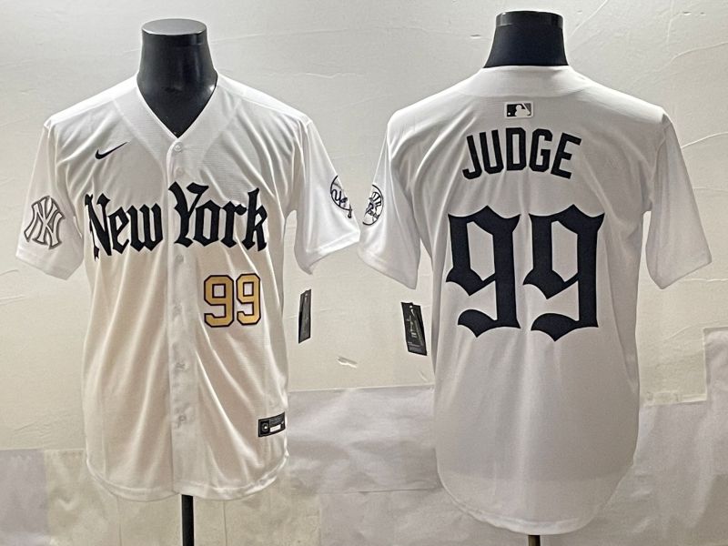 Men 2025 New York Yankees 99 Judge White Five generations Joint Name Nike MLB Jersey style 4